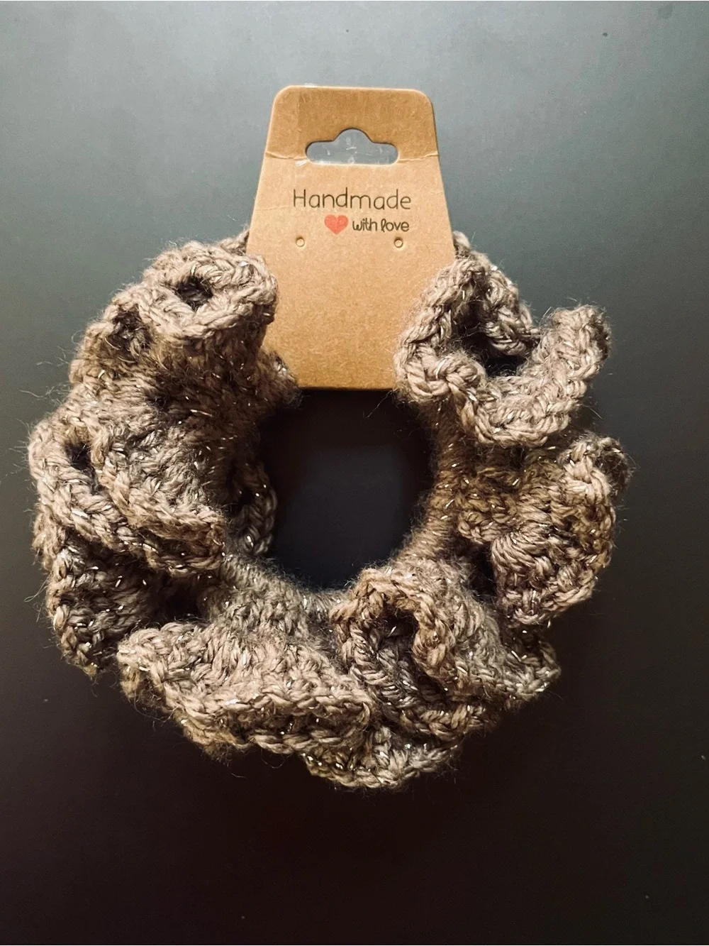 Set of 2 Extra Ruffle Crochet Hair Scrunchies Sparkling Brown - Handmade NIP